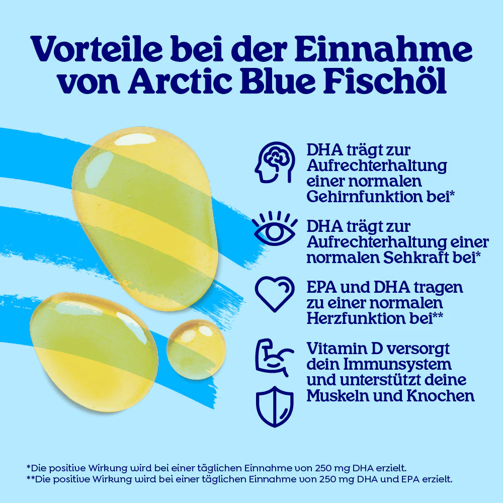 Arctic Blue Omega 3 DHA- und EPA-Fischöl mit Vitamin D3 (Orangengeschmack) - MSC - 250 ml - Erhältlich ab 15.6.26