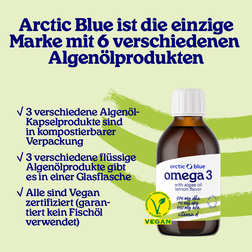 Arctic Blue Omega 3 Algenöl DHA + EPA und Hanfsamenöl ALA mit Vitamin D3 - Erhältlich ab 15.6.26