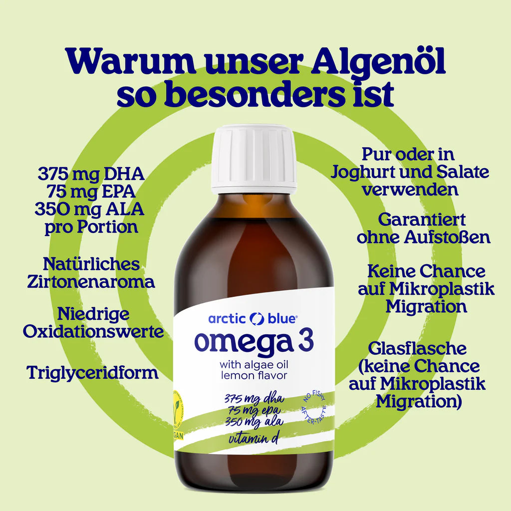 Arctic Blue Omega 3 Algenöl DHA + EPA und Hanfsamenöl ALA mit Vitamin D3 - Erhältlich ab 15.6.26
