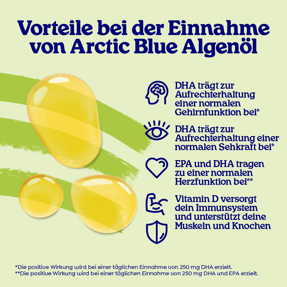 Arctic Blue Omega 3 Algenöl DHA + EPA und Hanfsamenöl ALA mit Vitamin D3 - Erhältlich ab 15.6.26