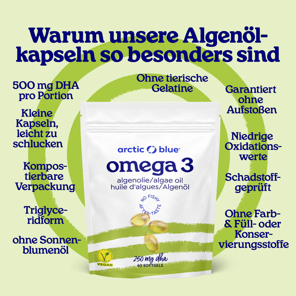 Olio di alghe Omega 3 DHA Arctic Blue - Vegano (60 capsule piccole) - Preordina ora, disponibile dal 1.9.25