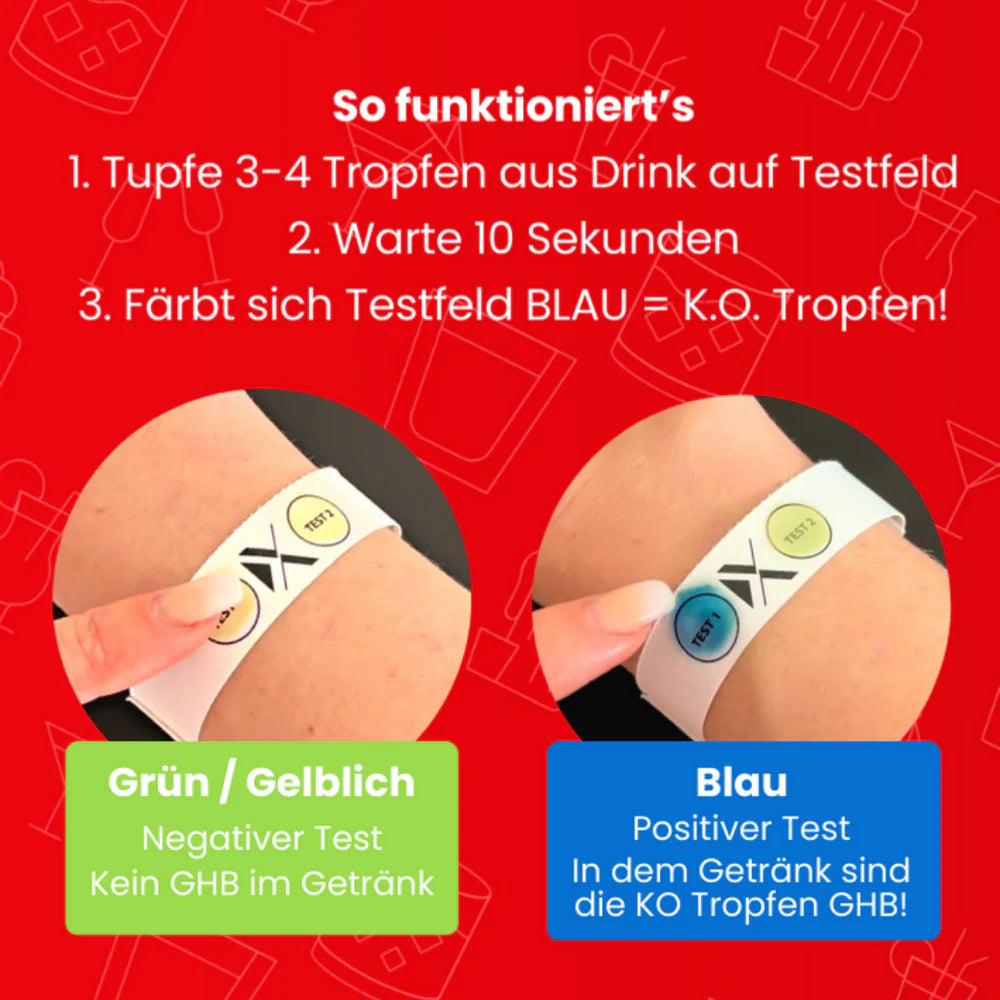 Xantus | K.O. Tropfen Schnelltest Armband | 2 Testfelder