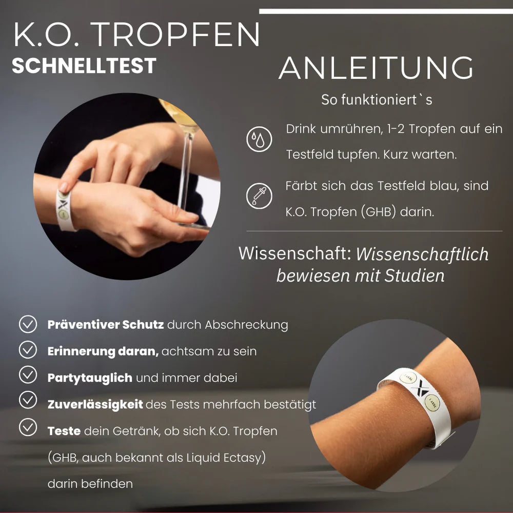 Xantus | K.O. Tropfen Schnelltest Armband | 2 Testfelder