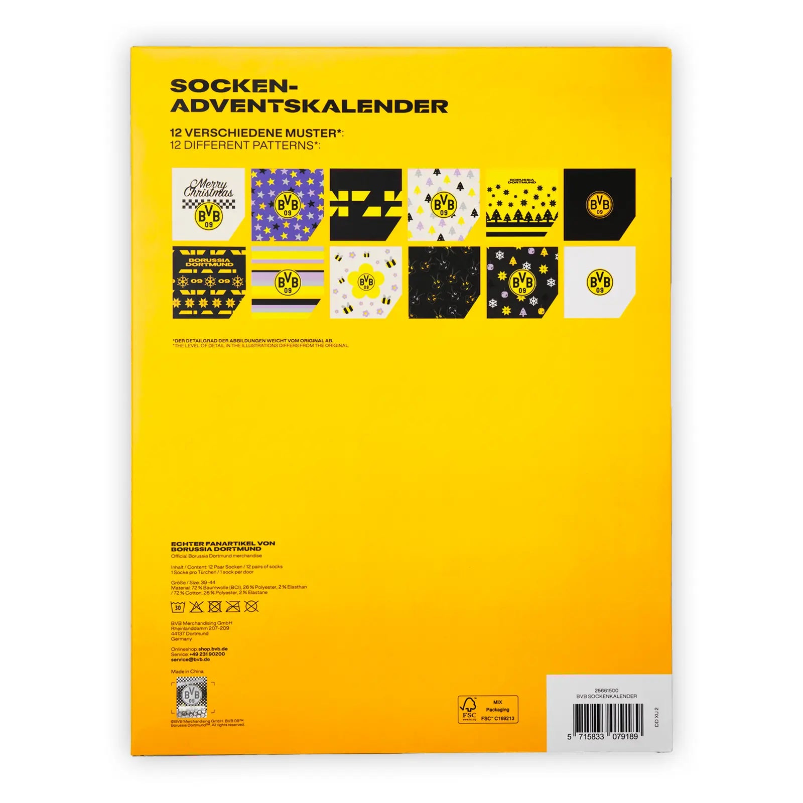 BVB Socken Adventskalender - Grösse: one size - Jetzt vorbestellen erhältlich ab 1.11.2025