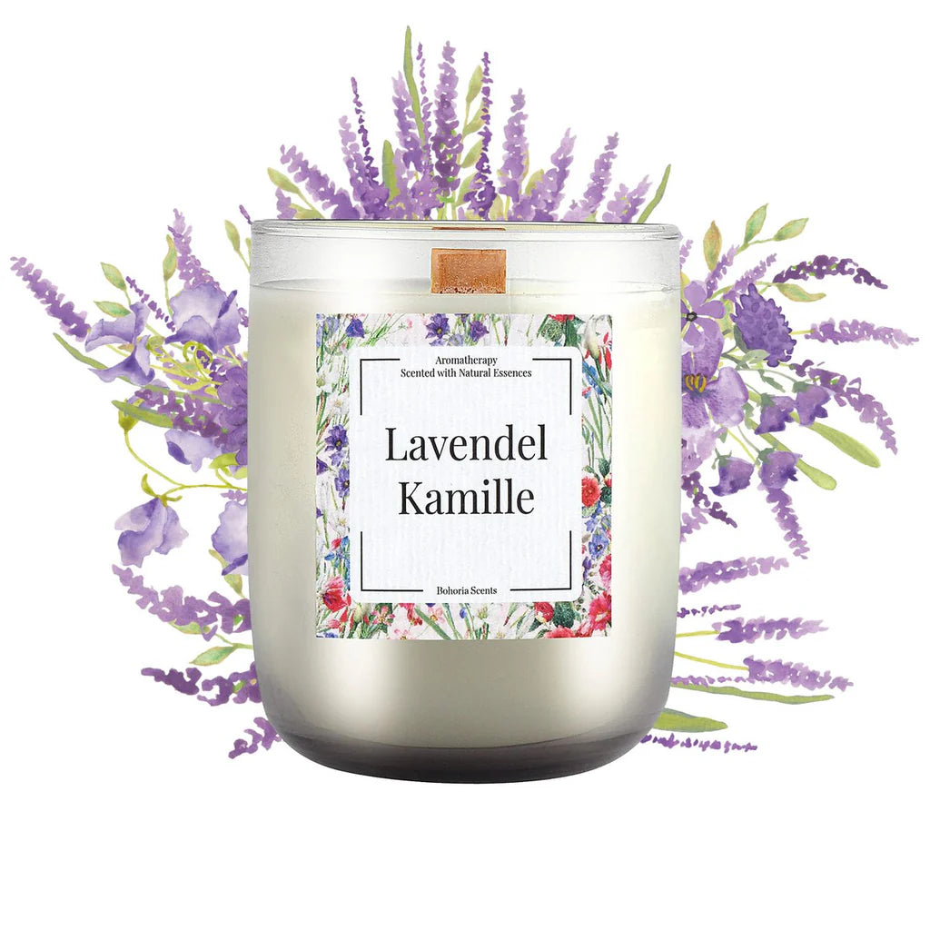 Bougie d'aromathérapie premium à la lavande et à la camomille BOHORIA® I – Bougie parfumée
