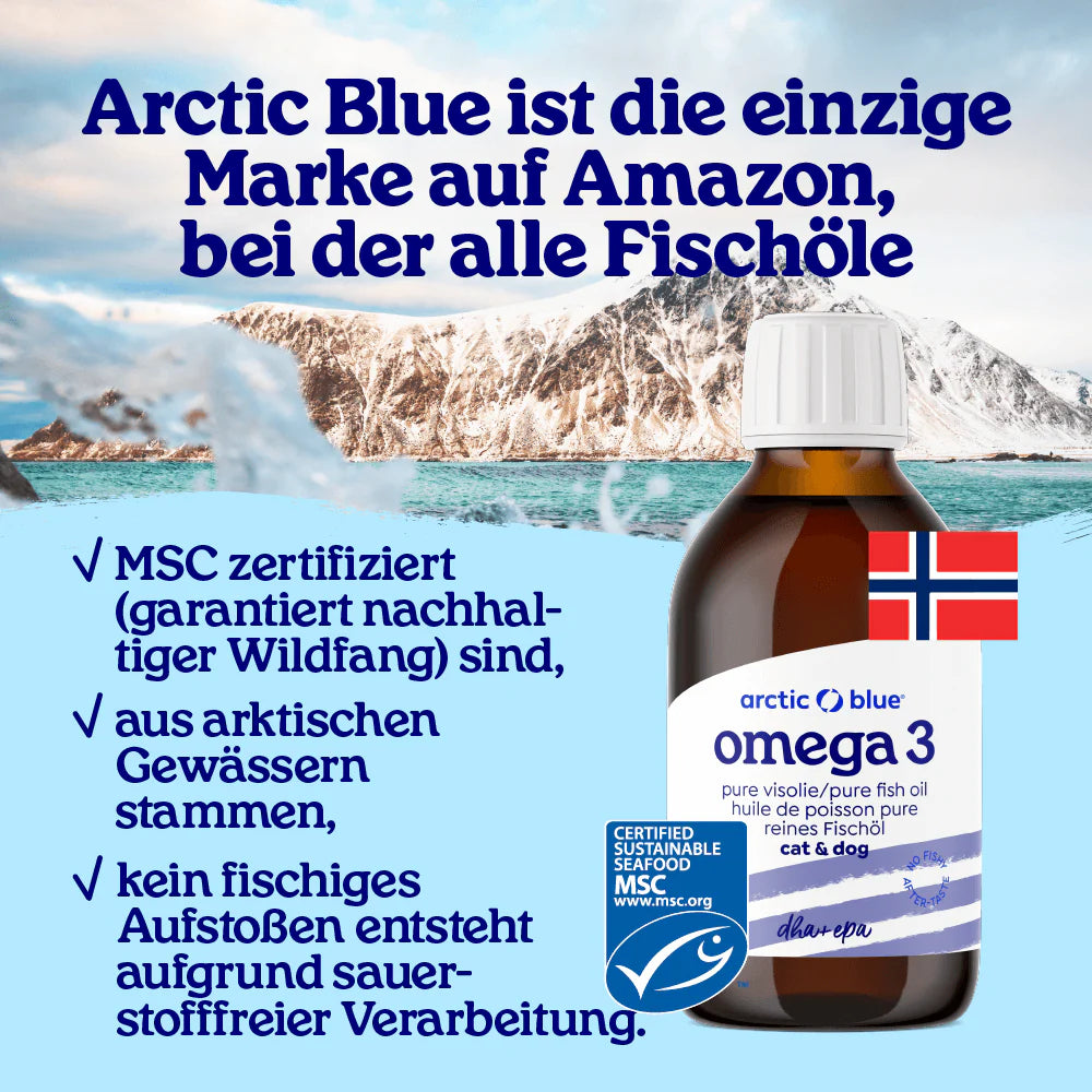 Huile de poisson Arctic Blue Omega 3 pour chiens et chats - Précommandez dès maintenant, disponible à partir du 1.9.25