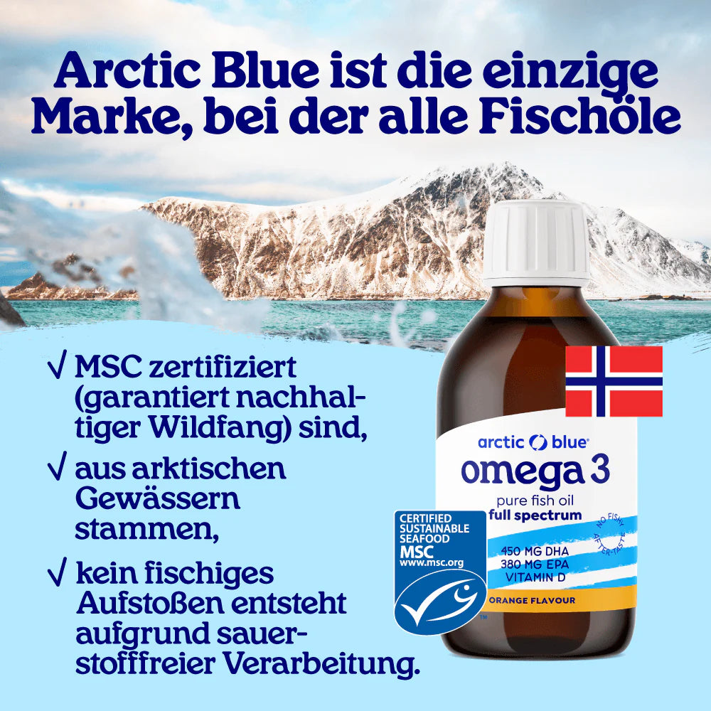 Arctic Blue Full Spectrum Omega 3 Fischöl mit Vitamin D - 150ml - Jetzt vorbestellen lieferbar ab 1.7.25