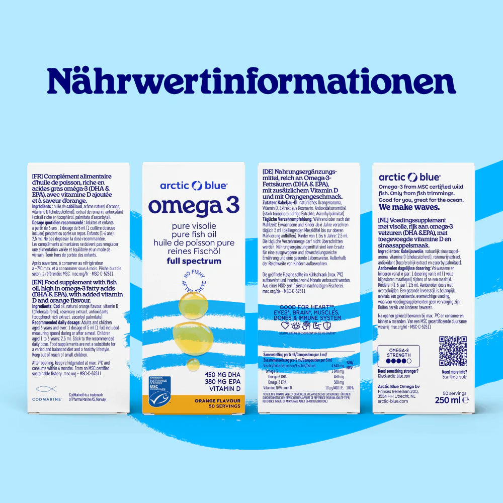 Arctic Blue Full Spectrum Omega 3 Fischöl mit Vitamin D - 150ml - Jetzt vorbestellen lieferbar ab 1.7.25