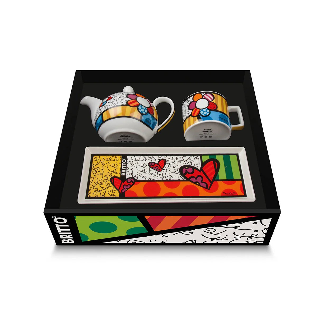 Geschenks Tee-Set | BRITTO | l Teekanne, Tasse & Blumentablett