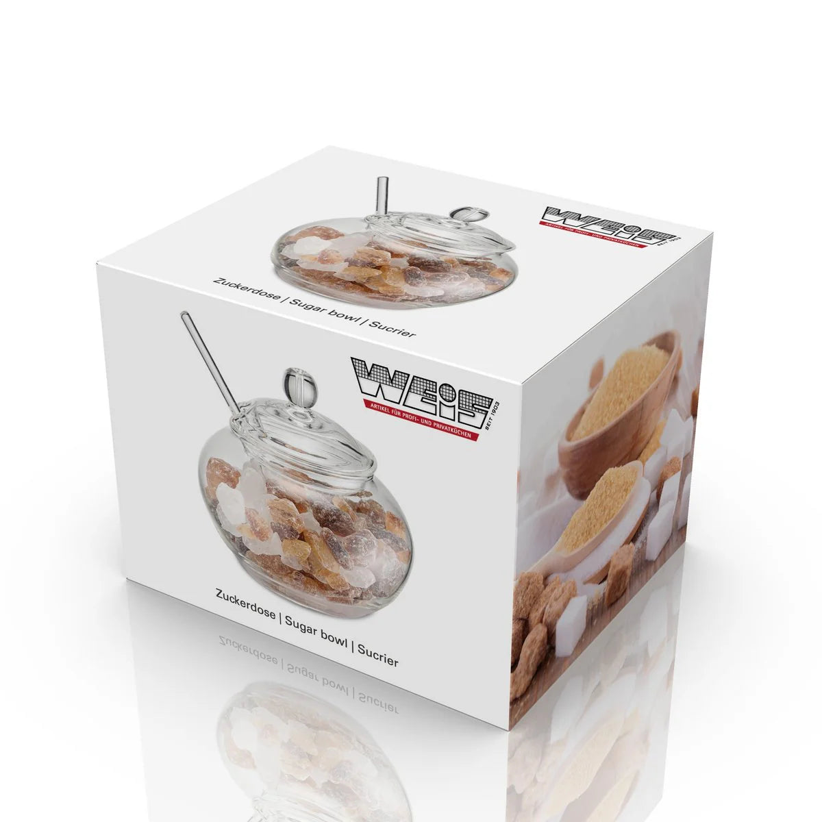 Sucrier Karl Weis I en verre avec couvercle et cuillère