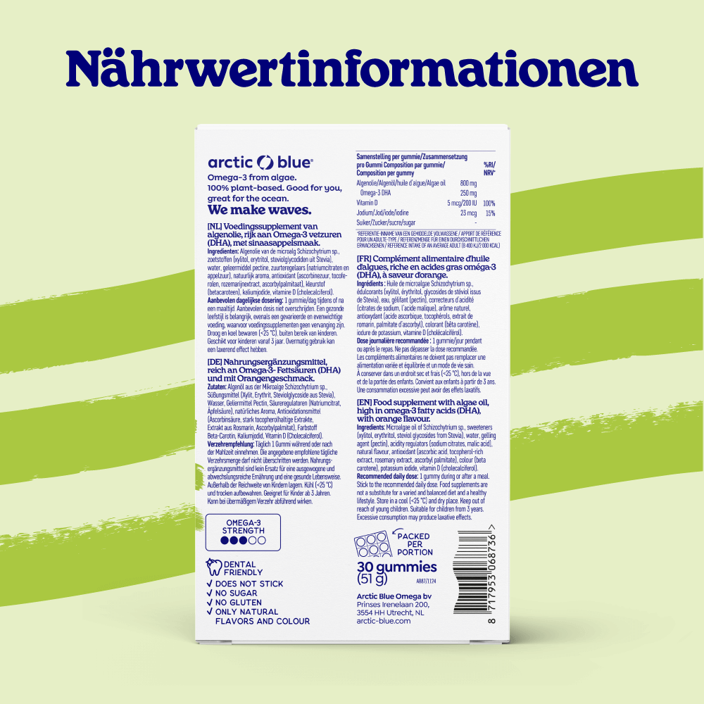 Arctic Blue Vegane Omega-3-Gummis DHA Vitamin D3 und Jod (30 Gummis) - Erhältlich ab 15.6.26