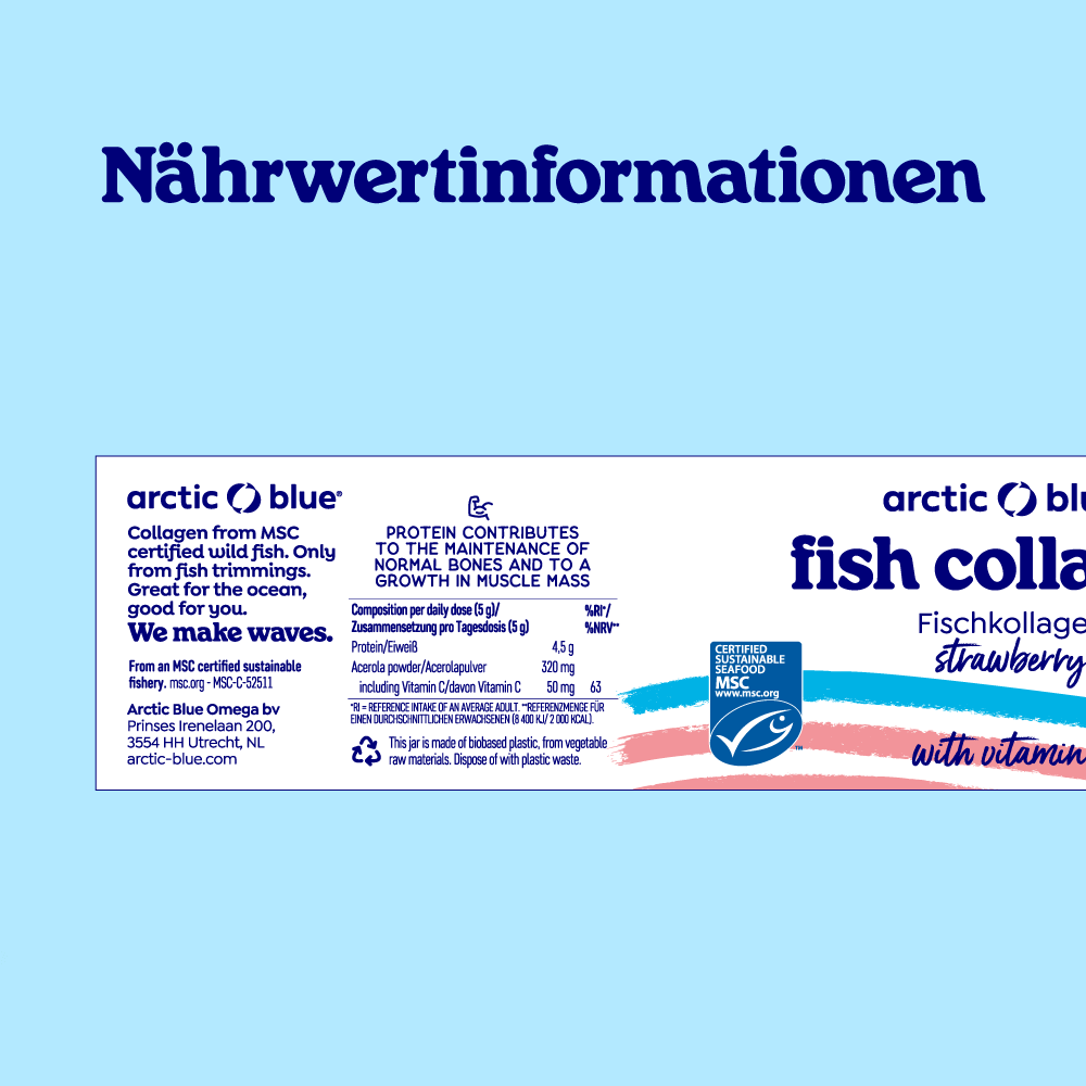 Fischkollagenpulver mit Erdbeergeschmack und Vitamin C - MSC (150 g) - Erhältlich ab 15.6.26