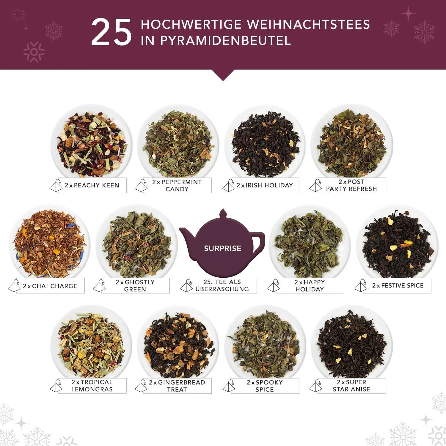 Puzzle Tee Adventskalender "Happy Holiday", BIO, 25 einzelne Boxen - Jetzt vorbestellen erhältlich ab 1.11.2025