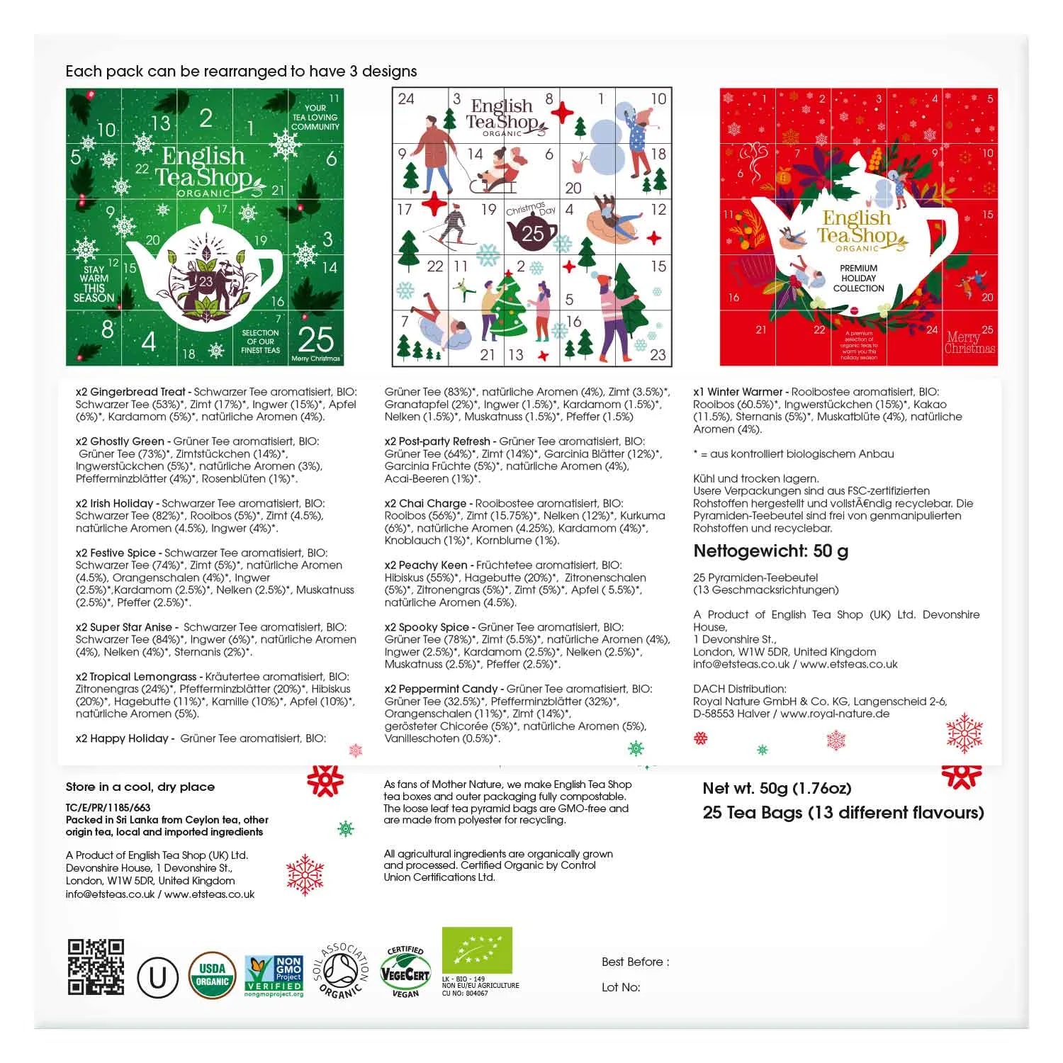 Puzzle Tee Adventskalender "Happy Holiday", BIO, 25 einzelne Boxen - Jetzt vorbestellen erhältlich ab 1.11.2025