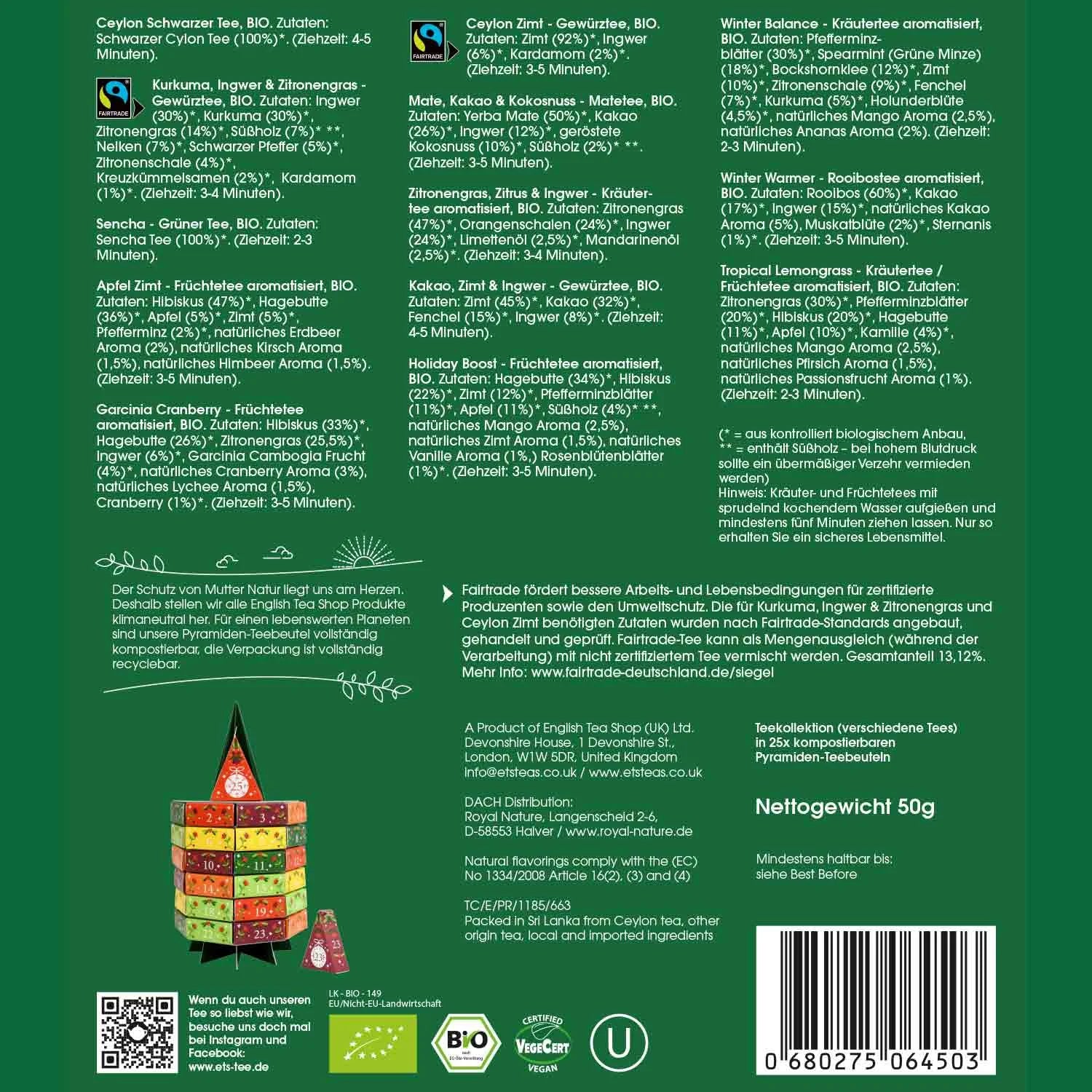 Tee Adventskalender "Tannenbaum", BIO, 25 Pyramidenbeutel - Jetzt vorbestellen erhältlich ab 1.11.2025