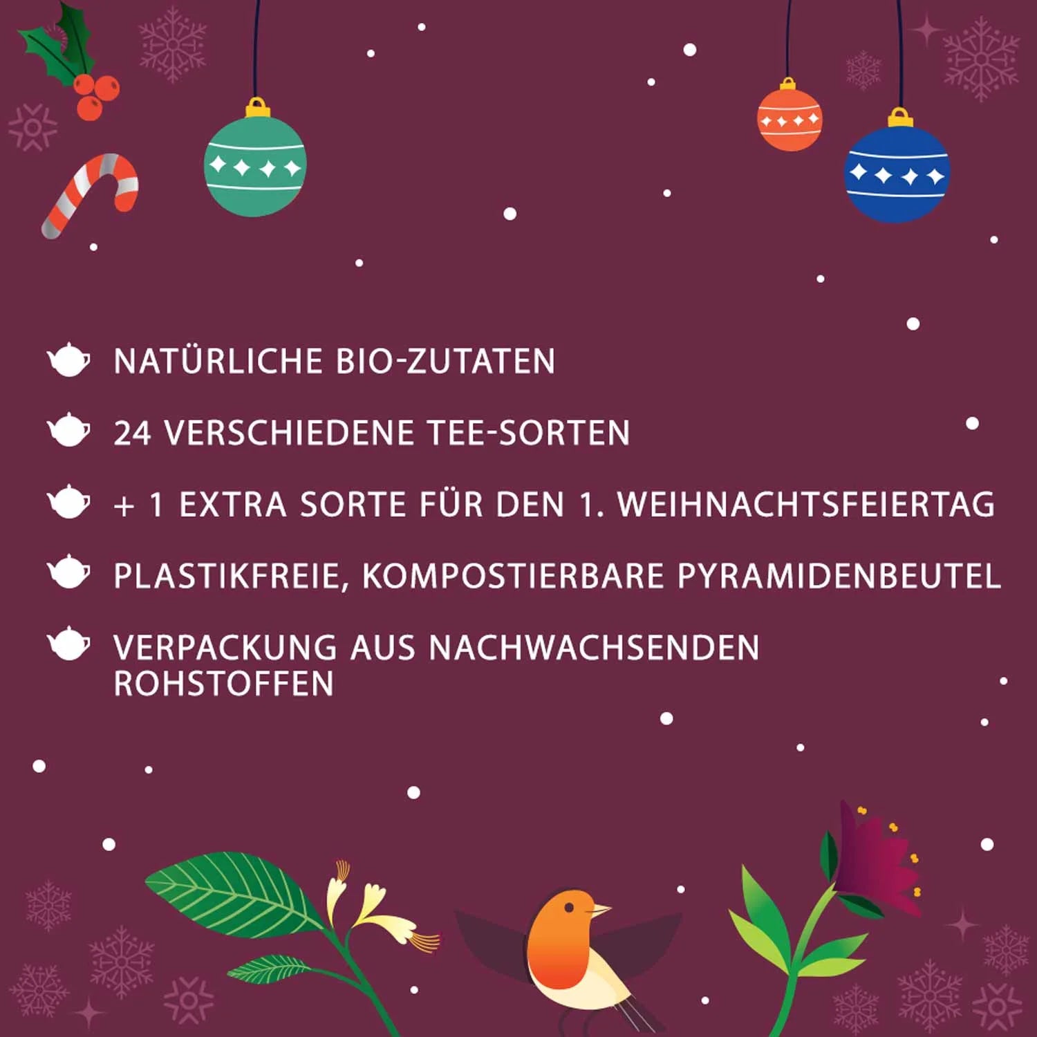 Tee Adventskalender "Mosaik rot", BIO, 25 Pyramidenbeutel - Jetzt vorbestellen erhältlich ab 1.11.2025