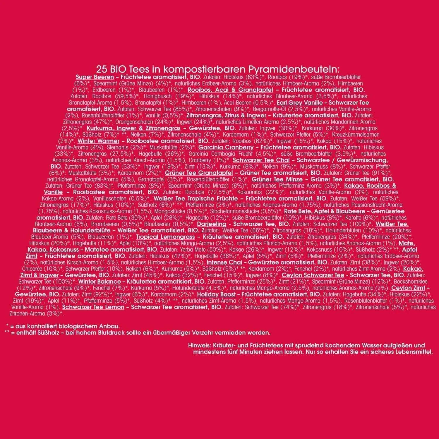 Tee Adventskalender "Mosaik rot", BIO, 25 Pyramidenbeutel - Jetzt vorbestellen erhältlich ab 1.11.2025