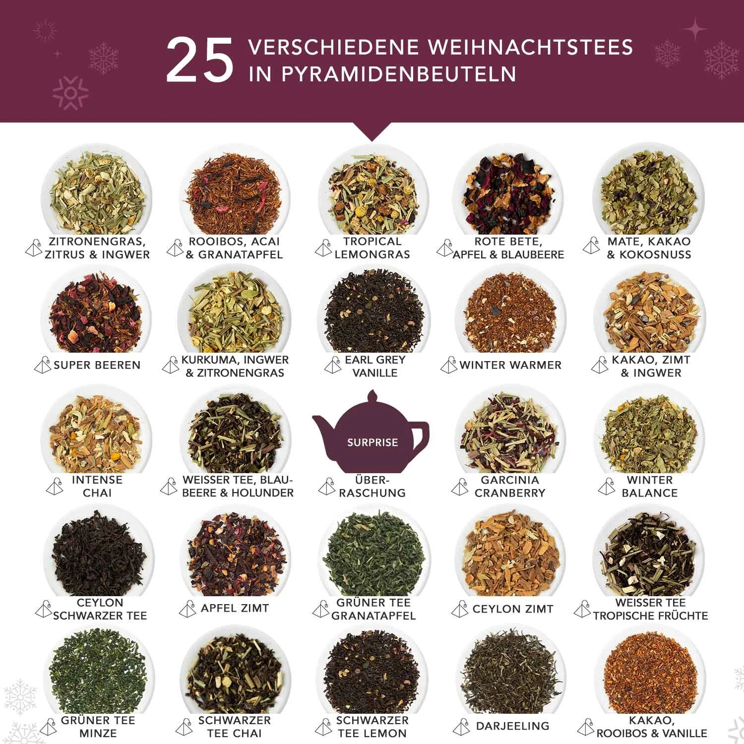 Tee Adventskalender "Mosaik rot", BIO, 25 Pyramidenbeutel - Jetzt vorbestellen erhältlich ab 1.11.2025