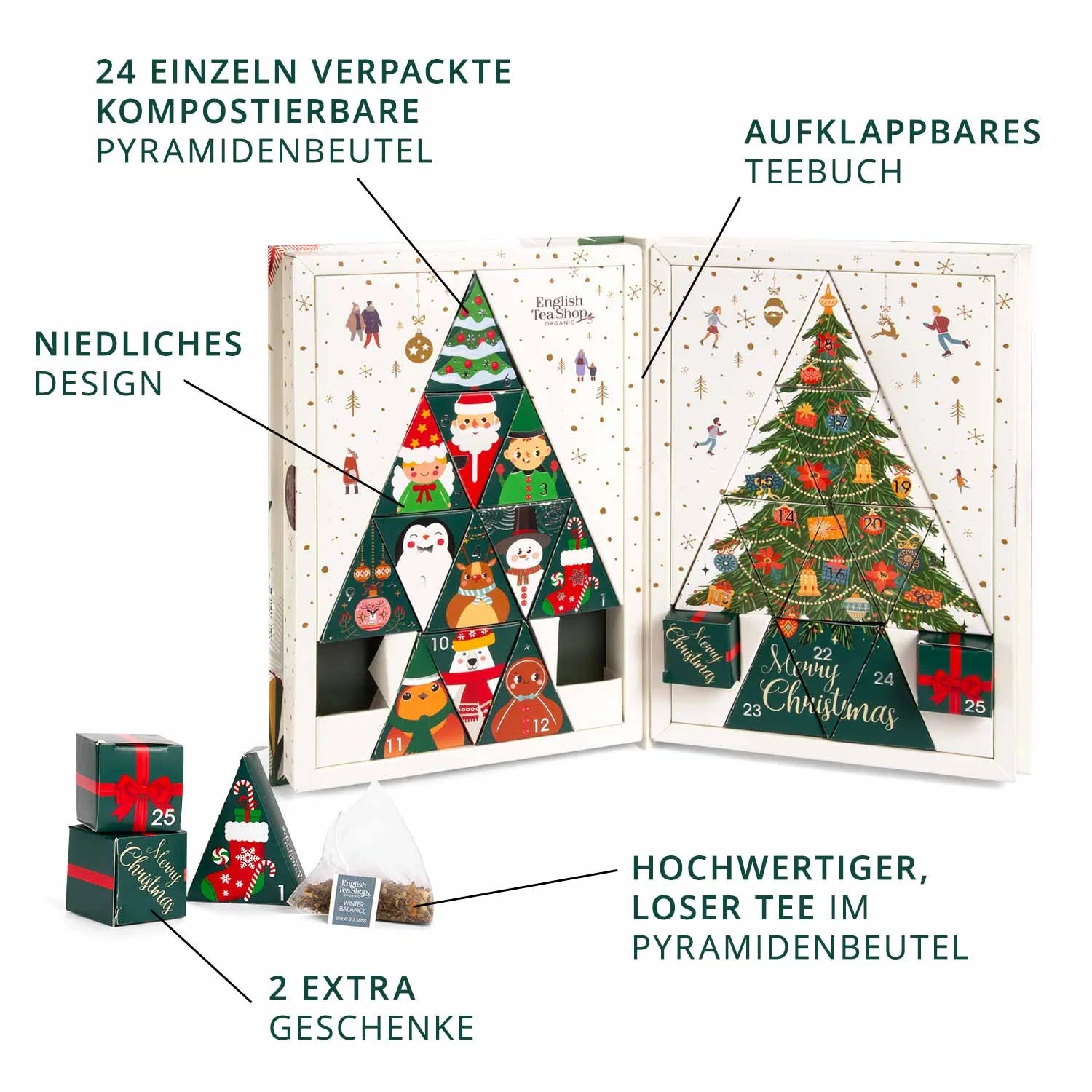 Adventskalender "Teebuch", BIO, 24 x Früchtetee, Kräutertee, Weihnachtstee in Pyramidenbeutel - Jetzt vorbestellen erhältlich ab 1.11.2025