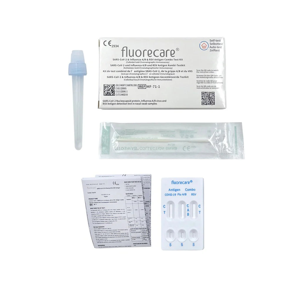 fluorecare® 4in1 SARS-CoV-2, Influenza A/B & RSV Combo-Schnelltest - langes MHD 07/26