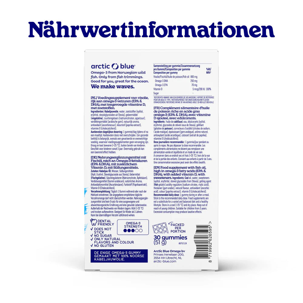 Arctic Blue Omega-3-Gummis DHA + EPA mit Vitamin D3 - MSC (30 Gummibärchen) - Jetzt vorbestellen lieferbar ab 19.5.25