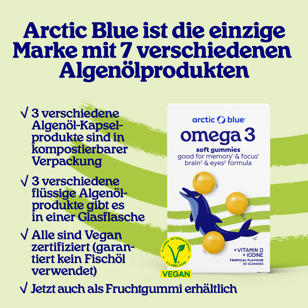 Arctic Blue Vegane Omega-3-Gummis DHA Vitamin D3 und Jod (30 Gummis) - Erhältlich ab 15.6.26