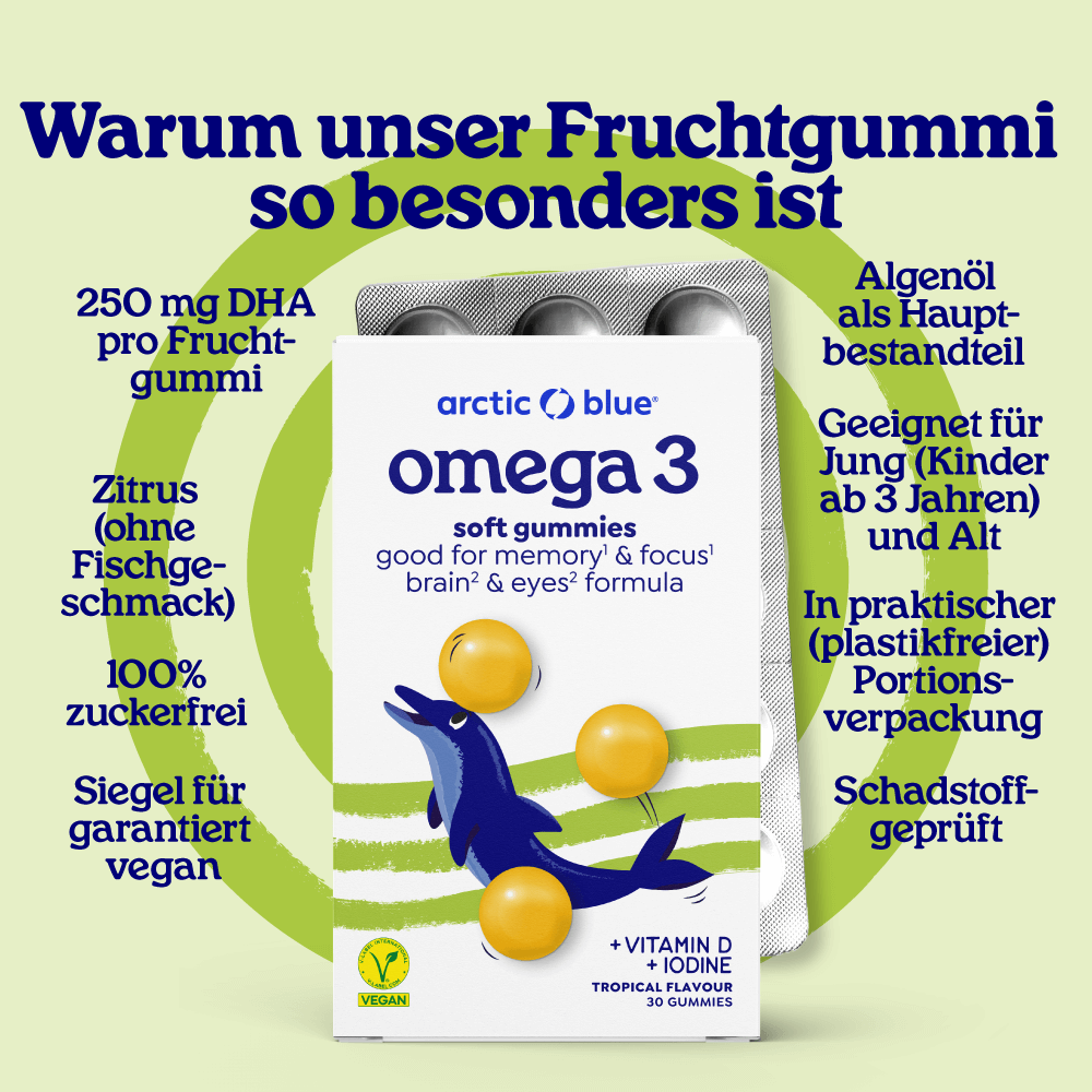 Arctic Blue Vegane Omega-3-Gummis DHA Vitamin D3 und Jod (30 Gummis) - Erhältlich ab 15.6.26